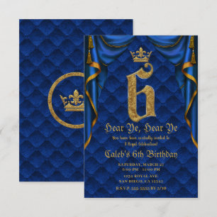 6de 6 ZES Verjaardagsfeestje Koninklijk Blauw Goud Kaart