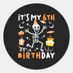 6de verjaardag kinderen grappig skelet 6de verjaar ronde sticker