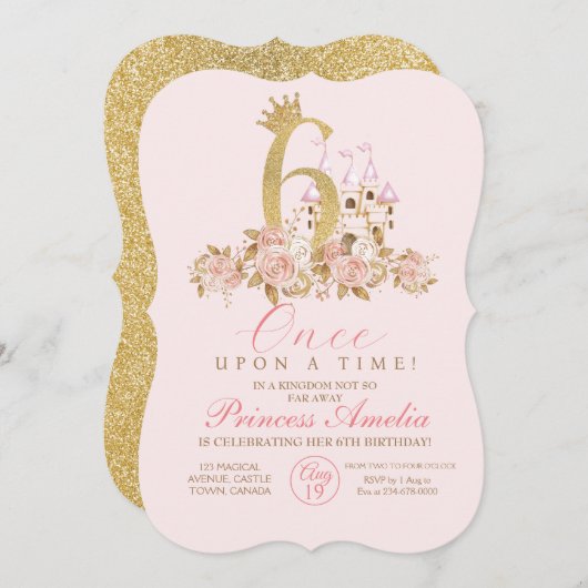 6de verjaardagsuitnodiging kleine prinses kaart (Voorkant / Achterkant)