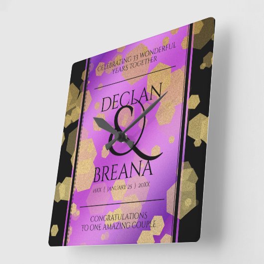 6e 33e 47e 48e Amethist Bruiloft Jubileum Vierkante Klok (Hoek)