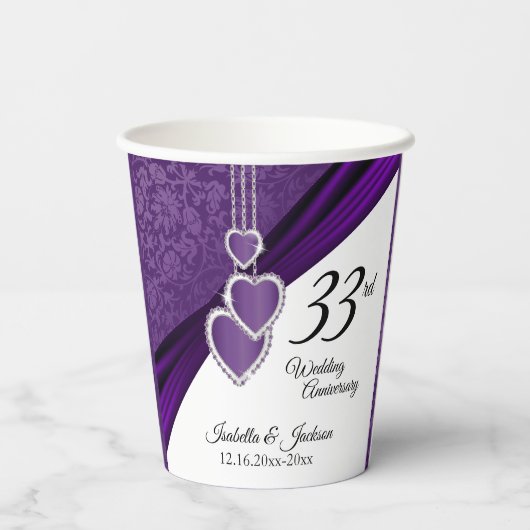 6e / 33e / 47e Amethist bruiloft Jubileum Papieren Bekers (Achterkant)