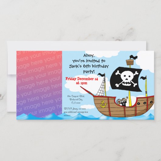 6e anniversaire de pirate invitations de fête garç (Devant)