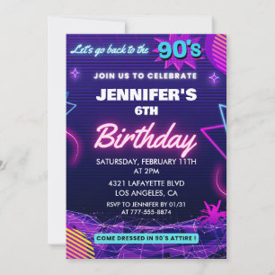 6e anniversaire invitation 90s thème Retro