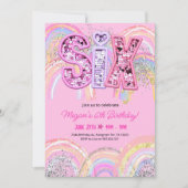 6e anniversaire Invitation Girl Editable Rainbow S (Devant)