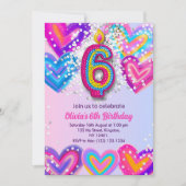 6e anniversaire Invitation pour les filles Coeur d (Devant)