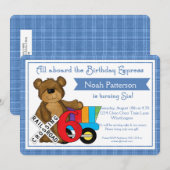6e anniversaire Invitations de garçon Teddy Bear T (Devant / Derrière)