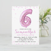 6e anniversaire Pastel Pink Balloon Invitation (Debout devant)