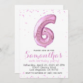 6e anniversaire Pastel Pink Balloon Invitation (Devant / Derrière)