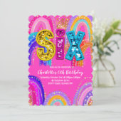 6e anniversaire Rainbow Hot Pink Party Invitation (Debout devant)