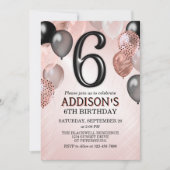 6e anniversaire Rose Gold Ballons Invitation (Devant)