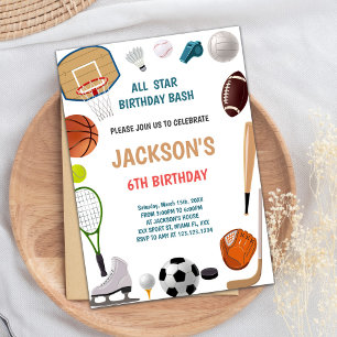 6e anniversaire Sports Anniversaire Invitations