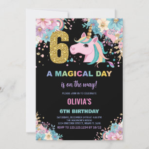 6e anniversaire Unicorn Anniversaire Invitations