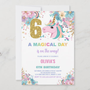 6e anniversaire Unicorn Anniversaire Invitations