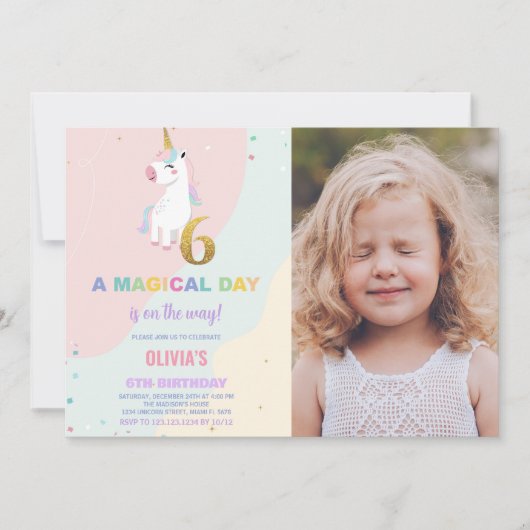 6e anniversaire Unicorn Anniversaire Invitations a (Devant)