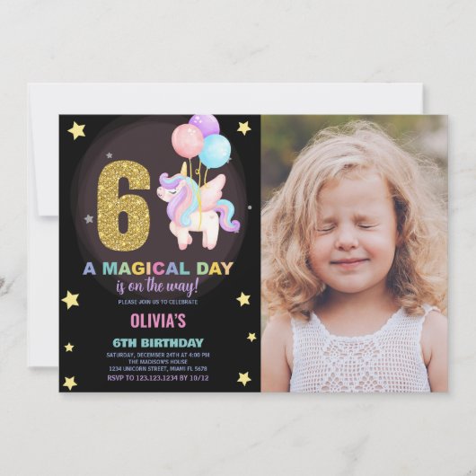 6e anniversaire Unicorn Anniversaire Invitations p (Devant)
