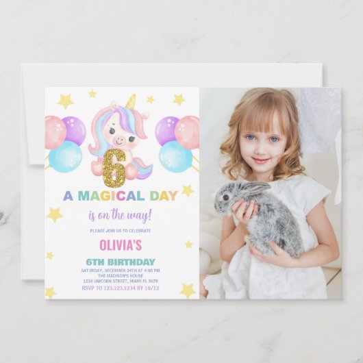 6e anniversaire Unicorn Anniversaire Invitations p (Devant)