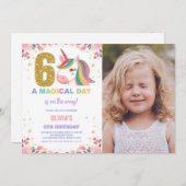 6e anniversaire Unicorn Anniversaire Invitations p (Devant / Derrière)
