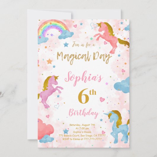 6e anniversaire Unicorn Invitation (Devant)