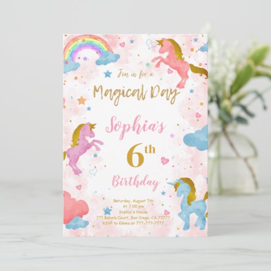 6e anniversaire Unicorn Invitation (Debout devant)