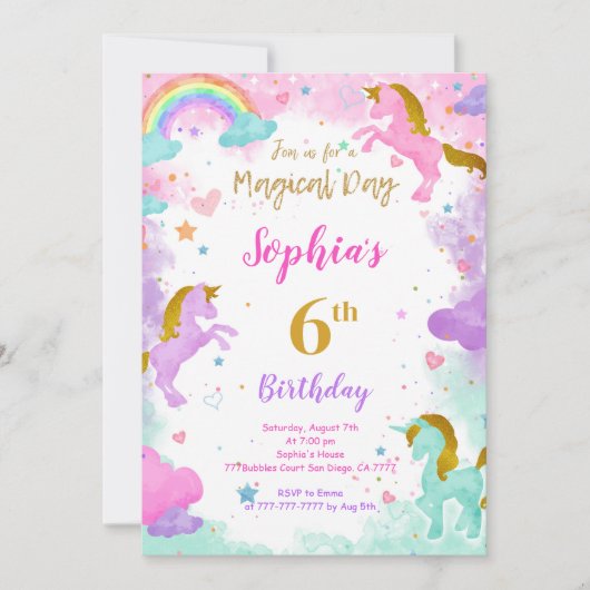 6e anniversaire Unicorn Invitation (Devant)