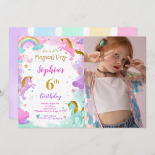6e anniversaire Unicorn Photo Invitation