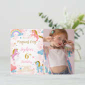6e anniversaire Unicorn Photo Invitation (Debout devant)