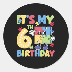 6e autisme verjaardagsfeestje 6 jaar oud autistisc ronde sticker