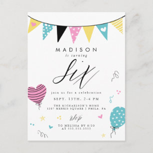 6E BIRTHDAY Cute Doodle Birthday Party Briefkaar Briefkaart