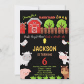 6e Black Red Farm Animaux Invitations d'anniversai (Devant)