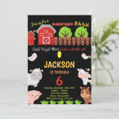 6e Black Red Farm Animaux Invitations d'anniversai (Debout devant)