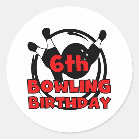 6e bowling verjaardag ronde sticker (Voorkant)