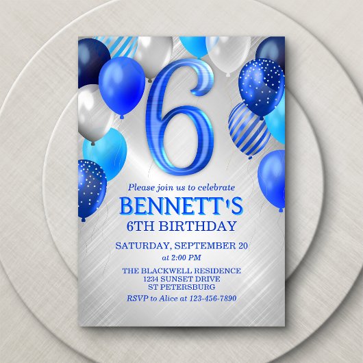 6e Boys Blue Birthday Invitation