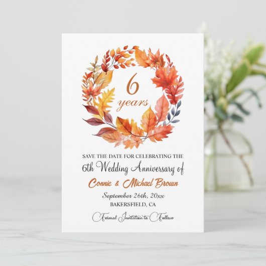 6e bruiloft Jubileum Elegante Herfst Bloemen Save The Date (Staand voorkant)