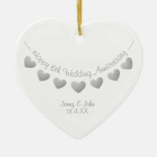 6e IJzeren Jubileum hartversiering Keramisch Ornament