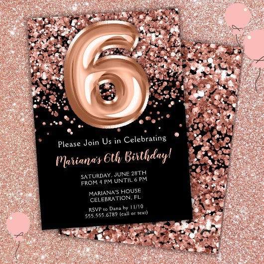6e Invitation anniversaire Rose noir Parties scint