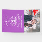 6e jubileum hart gepersonaliseerde foto paarse spandoek (Horizontaal)