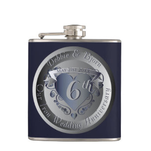 6e Jubileum van het IJzeren Bouw Medallion Heupfles