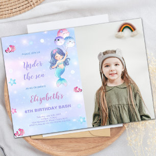 6e Mermaid Verjaardag Uitnodiging met Foto