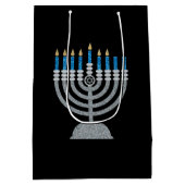 6e nacht van Hanukkah Glitter Medium Gift Bag Medium Cadeauzakje (Achterkant)
