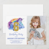 6e Rainbow Unicorn Birthday Invitations photo (Devant / Derrière)