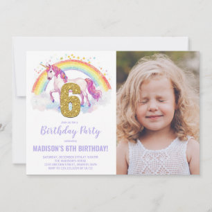 6e Rainbow Unicorn Birthday Invitations photo