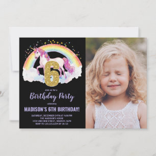 6e Rainbow Unicorn Birthday Invitations photo
