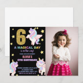 6e Rainbow Unicorn Invitations Anniversaire avec p (Devant / Derrière)