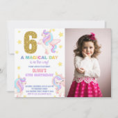 6e Rainbow Unicorn Invitations Anniversaire avec p (Devant)
