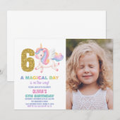 6e Rainbow Unicorn Invitations Anniversaire avec p (Devant / Derrière)