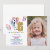 6e Rainbow Unicorn Invitations Anniversaire avec p (Devant / Derrière)