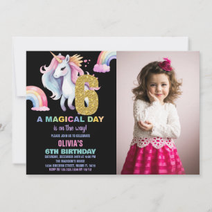 6e Rainbow Unicorn Invitations Anniversaire avec p