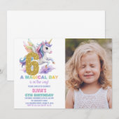 6e Rainbow Unicorn Invitations Anniversaire avec p (Devant / Derrière)