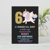 6e Rainbow Unicorn Invitations Anniversaire Noir (Debout devant)
