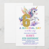 6e Rainbow Unicorn Invitations Anniversaire Vol (Devant / Derrière)